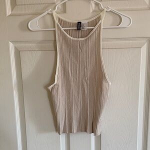 Divided Cream Ribbed Tank Top